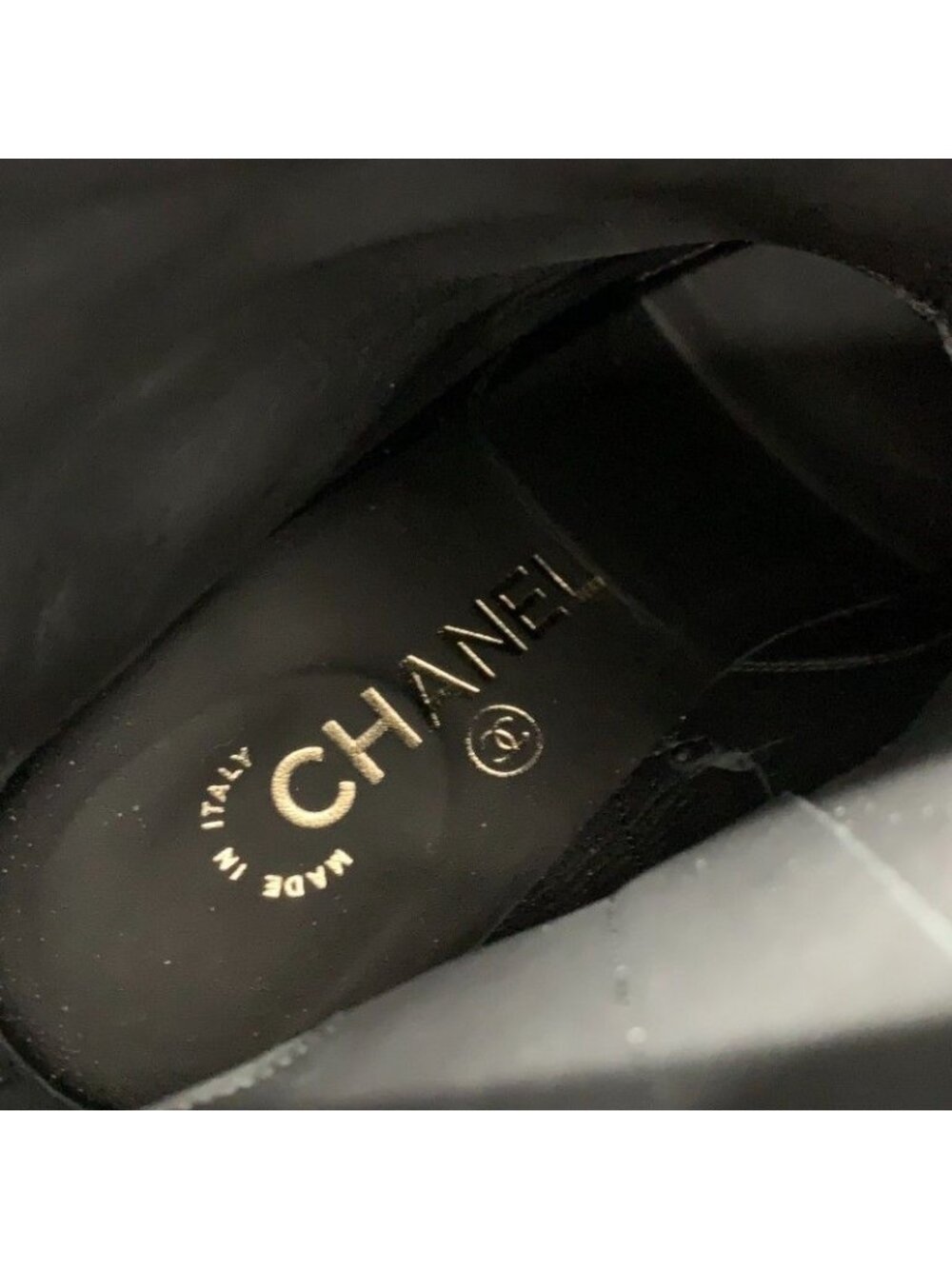 Chanel Short Boots Shoes Leather Fabric Black Gold CC Logo Chain - Picture 7 of 10